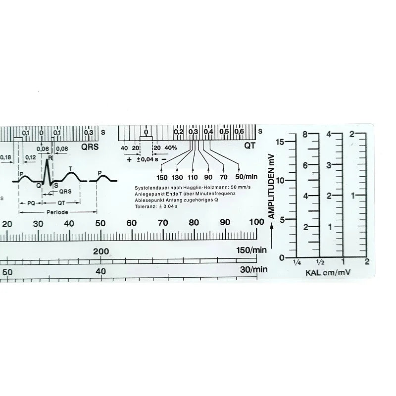 Regla de ECG para electrocardiograma, cardiograma transparente, regla de frecuencia cardíaca suave, herramienta de medición de análisis agregado para enfermería, 24 x 5 cm