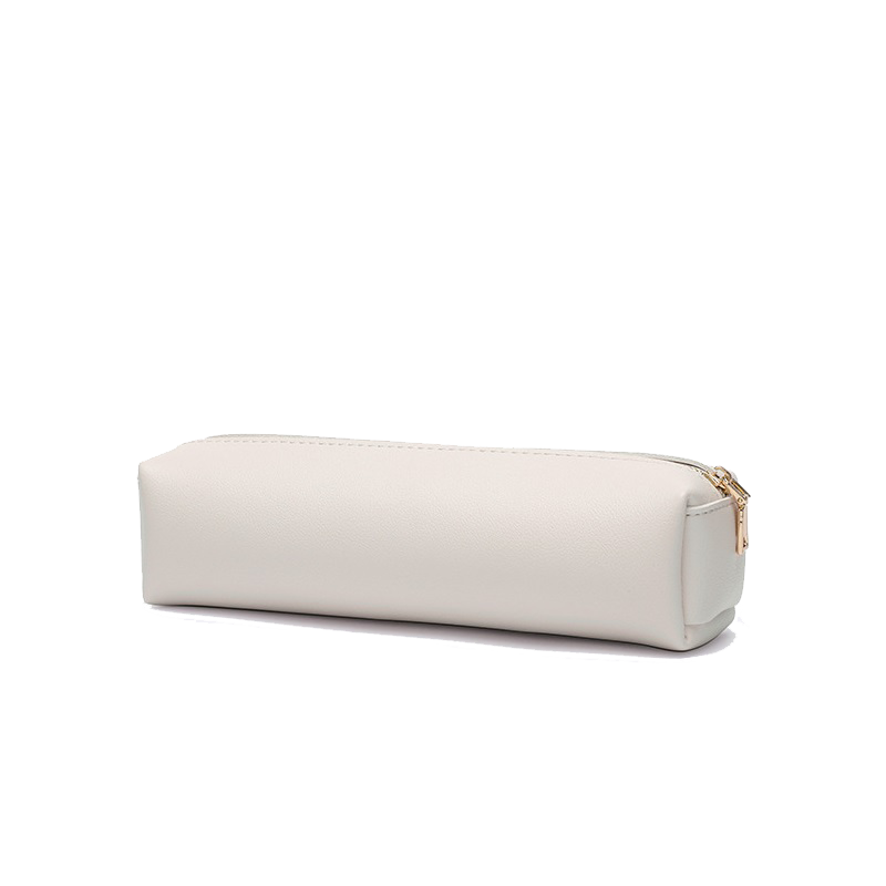 Custom PU leather pencil pouch in off-white with gold zipper - OEM sample from Guangzhou