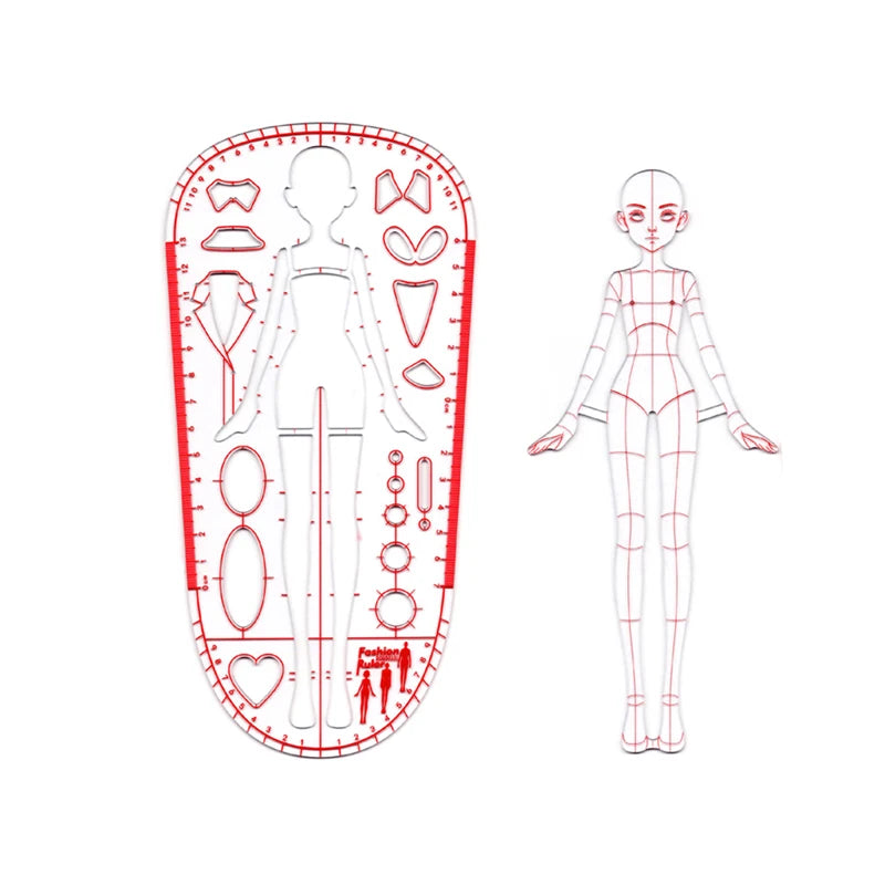 Fashion Designer Ruler Template Girls' Clothing Design Measurements Contains Body Proportion Guide Lines