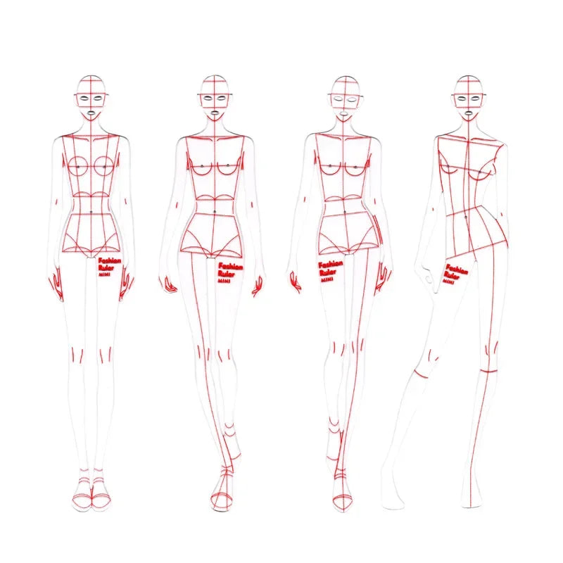 Reglas de ilustración de moda: 4 modelos, diseño de ropa femenina, diagrama de efectos, pintura de moda, cuerpo humano, plantilla dinámica, regla 