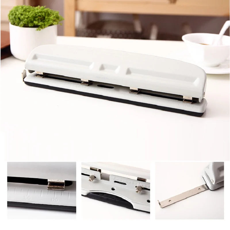 Perforadora ajustable de 4 agujeros con regla de marcado | Para papel A2/A3/A4 | Capacidad para 10 hojas | Agujeros de 6 mm 