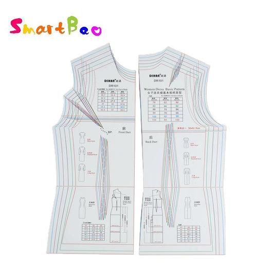 Regla de costura profesional para crear patrones básicos de vestidos: herramienta esencial para el diseño y la costura de vestidos DR101