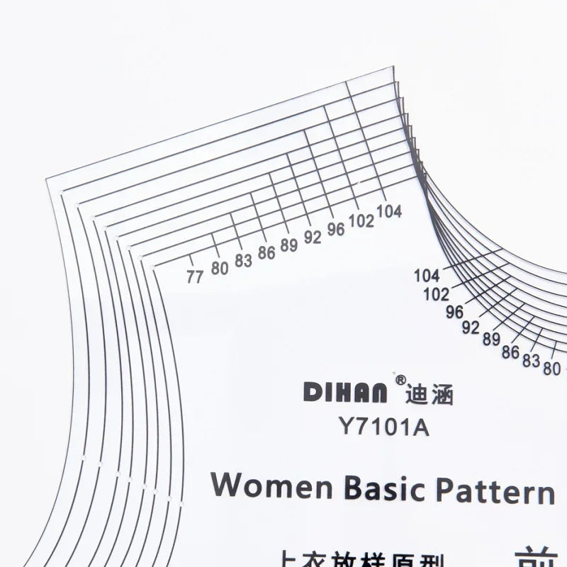 Regla de patrones de plástico reutilizable Clocore con tamaños ajustables (busto de 77 a 104 cm): nueve tamaños en uno, ideal para coser prendas de mujer.