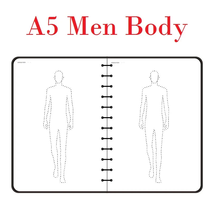 Cuaderno de bocetos de diseño de moda Clocore A5 para mujer, plantilla de cuerpo humano, bocetos de estilo masculino A4, herramientas de diseño de ropa, 50 hojas de papel (120 g)