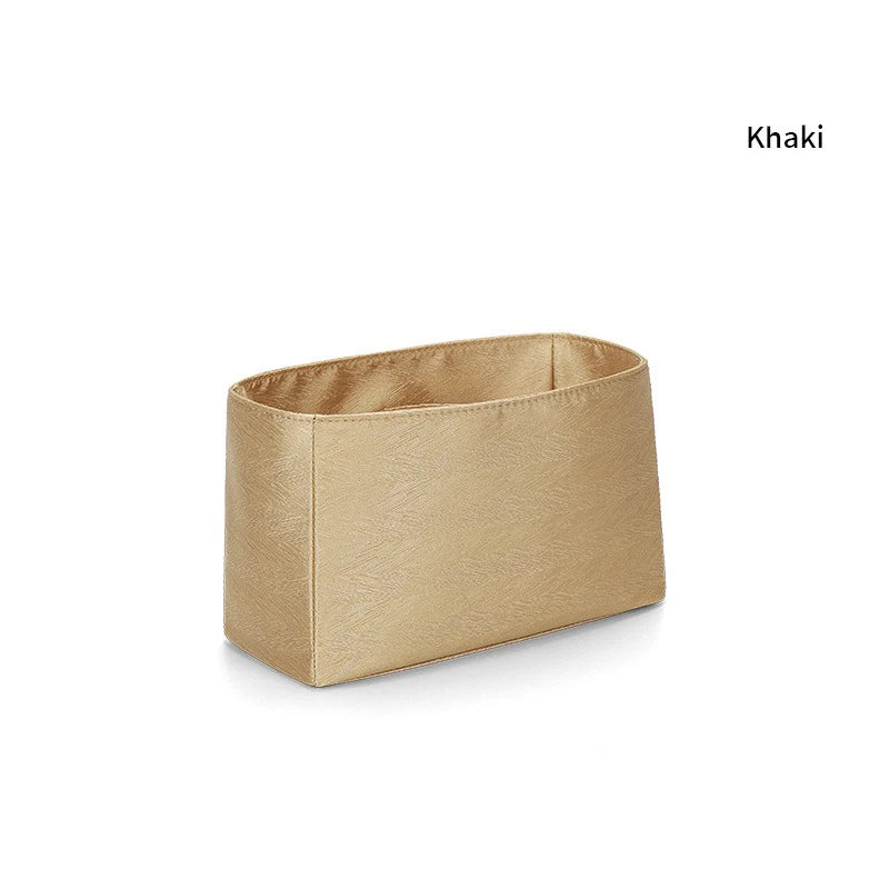 Organizador de inserción premium: bolsa de maquillaje y almacenamiento de satén de sarga de lujo, organizador multiusos para bolsos con estructura de soporte y protector de forro para bolsos de mano, bolsos de diseñador y bolsos de mano.