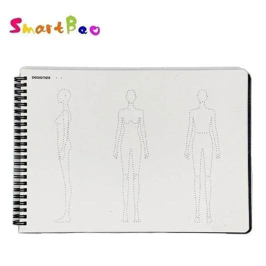 Cuaderno de bocetos de diseño de moda para ropa femenina | Cuaderno A4 con plantillas de tres figuras, papel artístico suave de 120 g/m² y encuadernación en espiral metálica. 