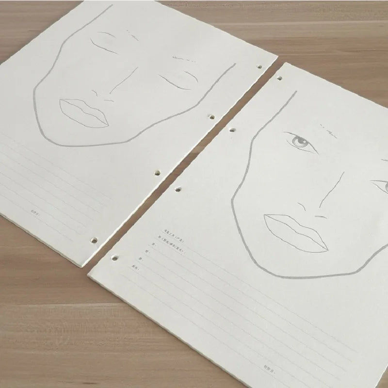 Clocore A4 Facechart Paper Makeup Notebook Professional Makeup Artist Practice Template Make Up Drawing Book, 30 Sheets Paper
