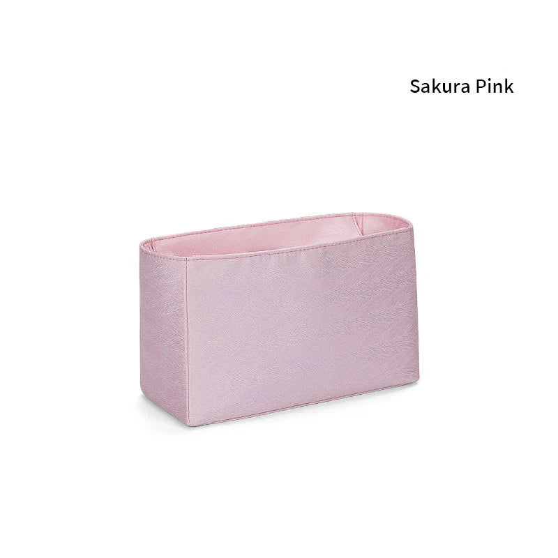 Organizador de inserción premium: bolsa de maquillaje y almacenamiento de satén de sarga de lujo, organizador multiusos para bolsos con estructura de soporte y protector de forro para bolsos de mano, bolsos de diseñador y bolsos de mano.