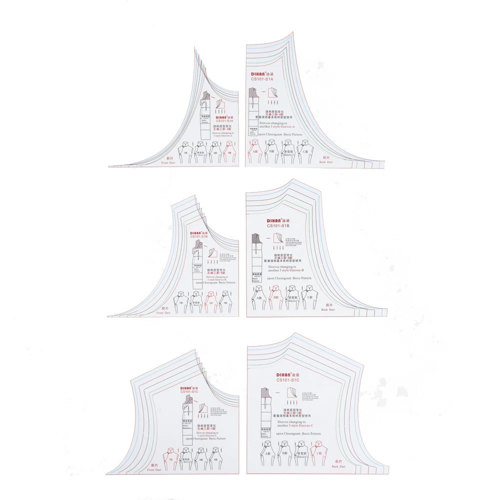 CS101 Cheongsam Sleeve Pattern Making Template – Sleeveless, Cap & Long Sleeve Options