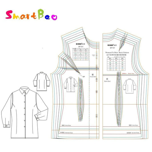 Regla profesional para camisas de mujer Clocore para crear plantillas básicas de patrones de camisas: herramienta esencial para el diseño y la costura de camisas SF101 