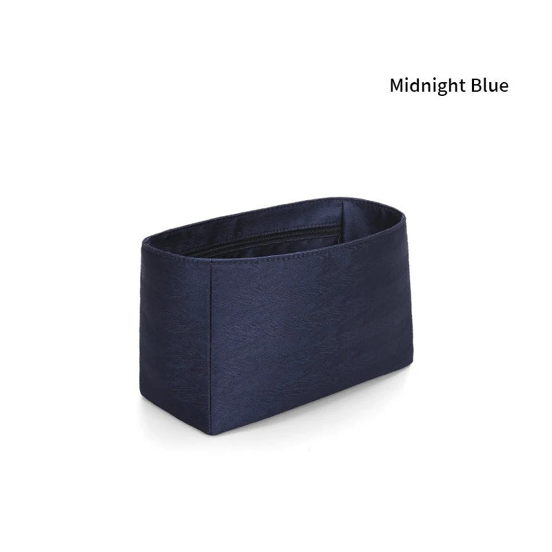 Organizador de inserción premium: bolsa de maquillaje y almacenamiento de satén de sarga de lujo, organizador multiusos para bolsos con estructura de soporte y protector de forro para bolsos de mano, bolsos de diseñador y bolsos de mano.