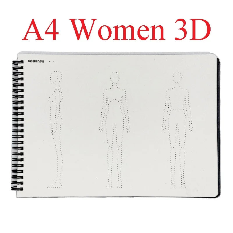 Cuaderno de bocetos de diseño de moda Clocore A5 para mujer, plantilla de cuerpo humano, bocetos de estilo masculino A4, herramientas de diseño de ropa, 50 hojas de papel (120 g)