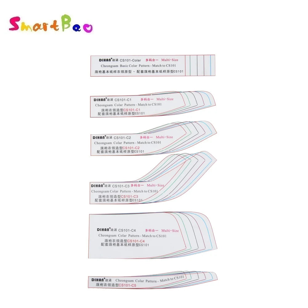 Cheongsam Mandarin Collar Pattern Template Set (6 Styles) – CS101-C, Multi-Size Transparent Plastic Sewing Pattern