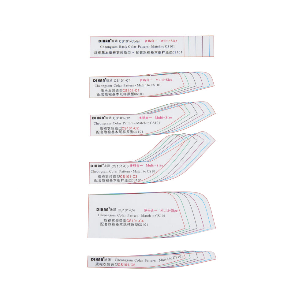 Cheongsam Mandarin Collar Pattern Template Set (6 Styles) – CS101-C, Multi-Size Transparent Plastic Sewing Pattern