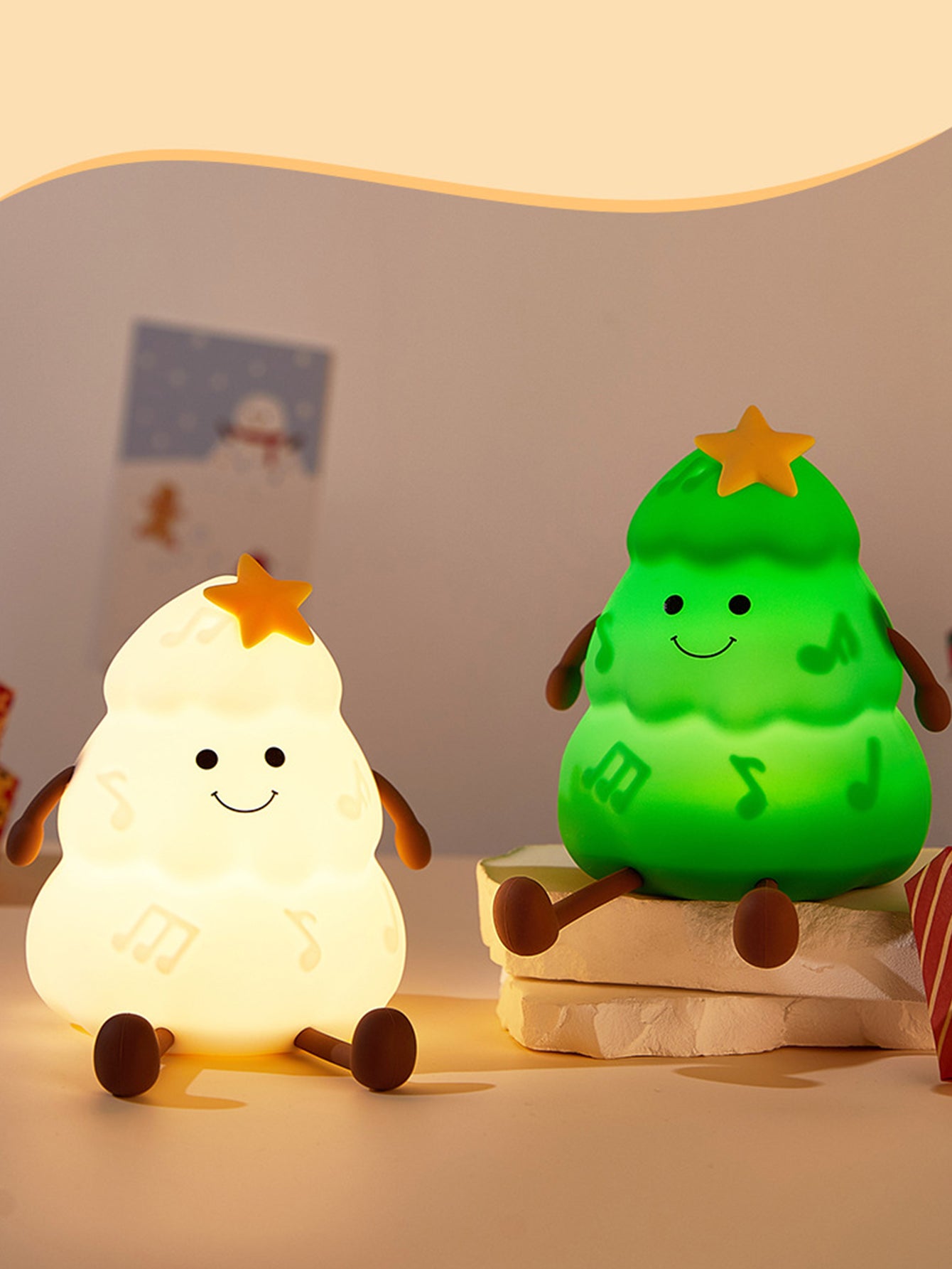 Luz nocturna de silicona con forma de árbol de Navidad y soporte para teléfono. Lámpara de grifo regulable de 3 niveles con temporizador. Bonita luz de silicona para mesita de noche, ideal para dormitorio o regalo.